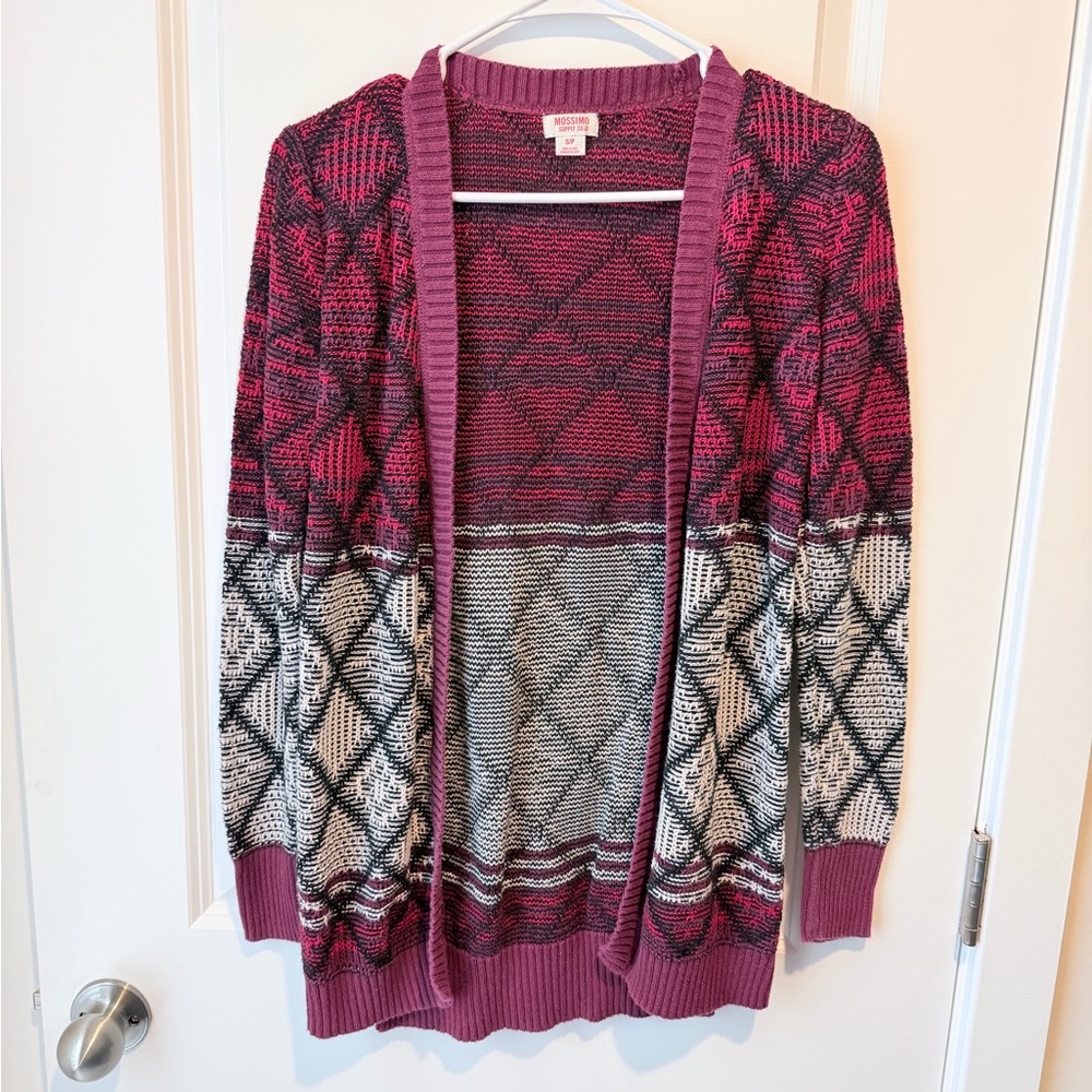 Knit Open-Front Cardigan – Holiday Pattern – Size S/P